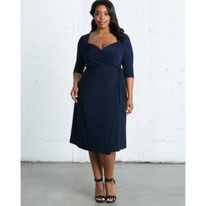 Kiyonna Womens Sweetheart Wrap Dress Plus Sz 2 2X 18 20 Navy Blue Stretch Knit